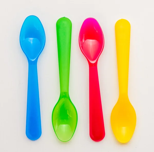Cuillère et fourchette colorées bébé — Photo