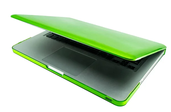 Vacker Modern Bärbar Dator Med Skinande Grönt Fodral Skydd Dator — Stockfoto