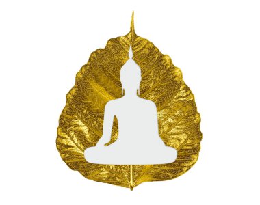 Altın bir yaprak ya da Pho yaprağı (bo yaprağı, bothi yaprağı) üzerinde oturan güzel Buda heykeli..
