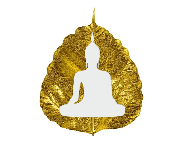 Altın bir yaprak ya da Pho yaprağı (bo yaprağı, bothi yaprağı) üzerinde oturan güzel Buda heykeli..