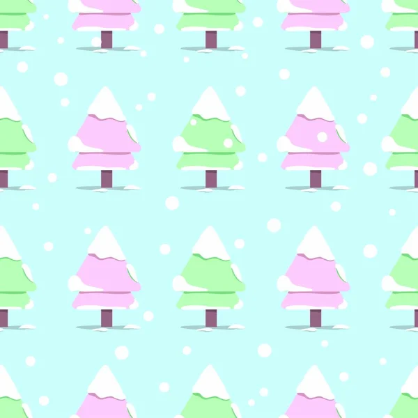 パステルカラー ベクトルシームレスパターンとスプルース木やクリスマスツリーのかわいい クリスマスと冬のデザインシーズンのコンセプト グラフィックフラットデザイン — ストックベクタ