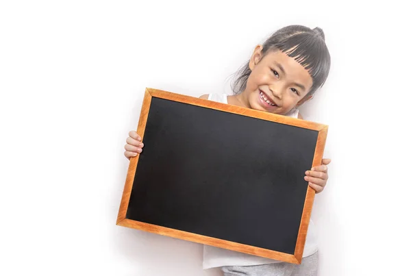 Asiatique Enfant Fille Tenant Petit Tableau Blanc Tableau Noir Retour — Photo