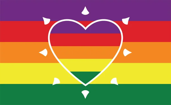 Lgbtの旗やゲイの旗のテンプレート 虹色の背景 光の線のグラフィックと心の形 — ストックベクタ