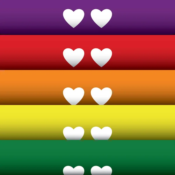 虹色の背景であるLgbtのコンセプトである 白いハート型のカップルのシームレスなパターン — ストック写真