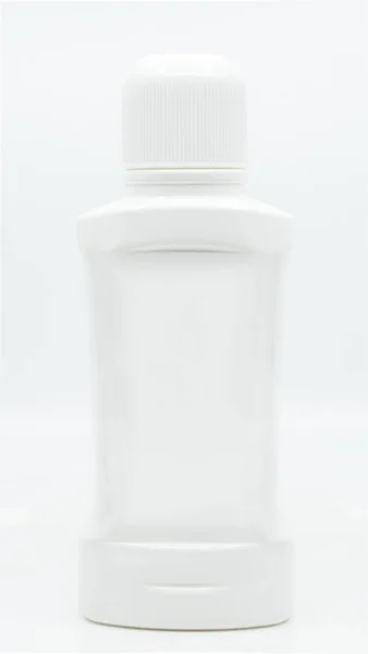 Witte Plastic Fles Container Voor Vloeibaar Product Blanco Ruimte Voor — Stockfoto