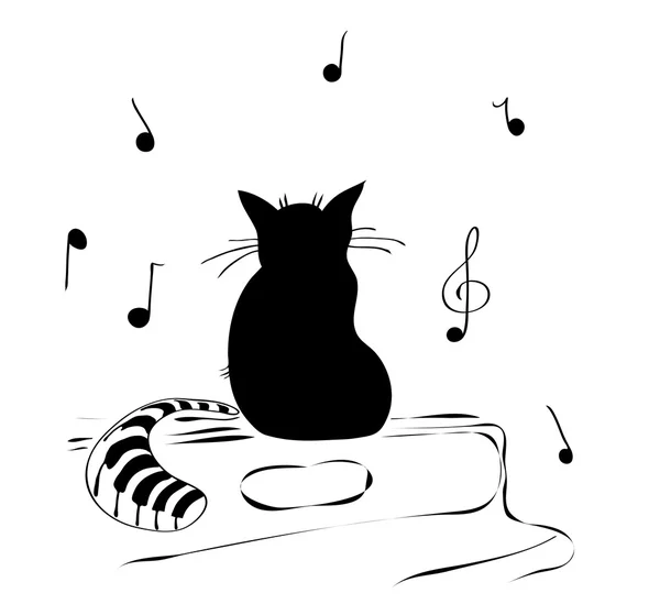 음악의 매우 좋아한다 고양이 — 스톡 벡터