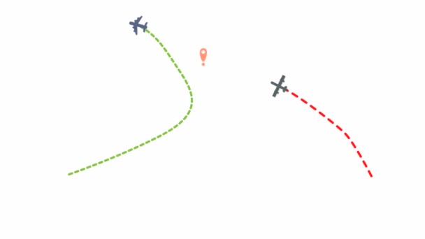 动画与货机和客机的弹道及其在目的地的飞行 空运活动的可视化 — 图库视频影像