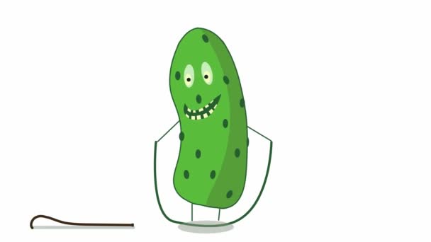 Animatie Met Een Vrolijke Groene Komkommer Die Neer Springt Een — Stockvideo