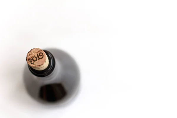 Bottiglia Vino Con Tappo Sfondo Chiaro Top View Eventi Vacanza — Foto Stock