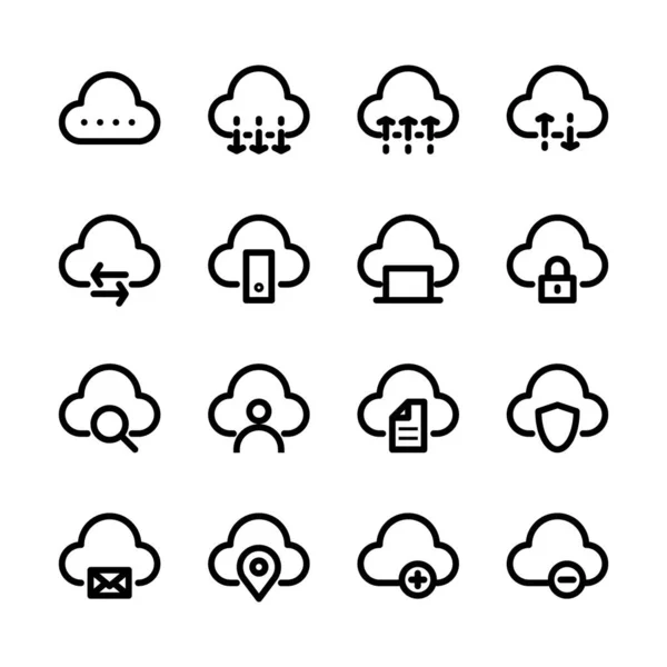 Conjunto Iconos Almacenamiento Nube Cloud Computing Line Icon Style Inglés — Vector de stock