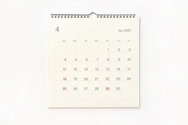 Abril 2021 Página Del Calendario Sobre Fondo Blanco Antecedentes Del —  Fotos de Stock