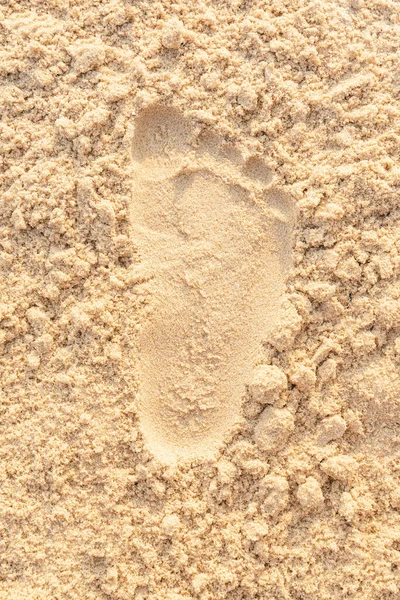 Beach sand footprint ocean coast sea. Close-up image.