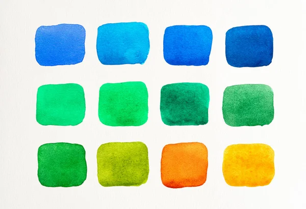 Set Van Aquarelvlek Witte Achtergrond Kleurschakering Collectie Veelkleurige Kleurrijke Aquarelborstel — Stockfoto