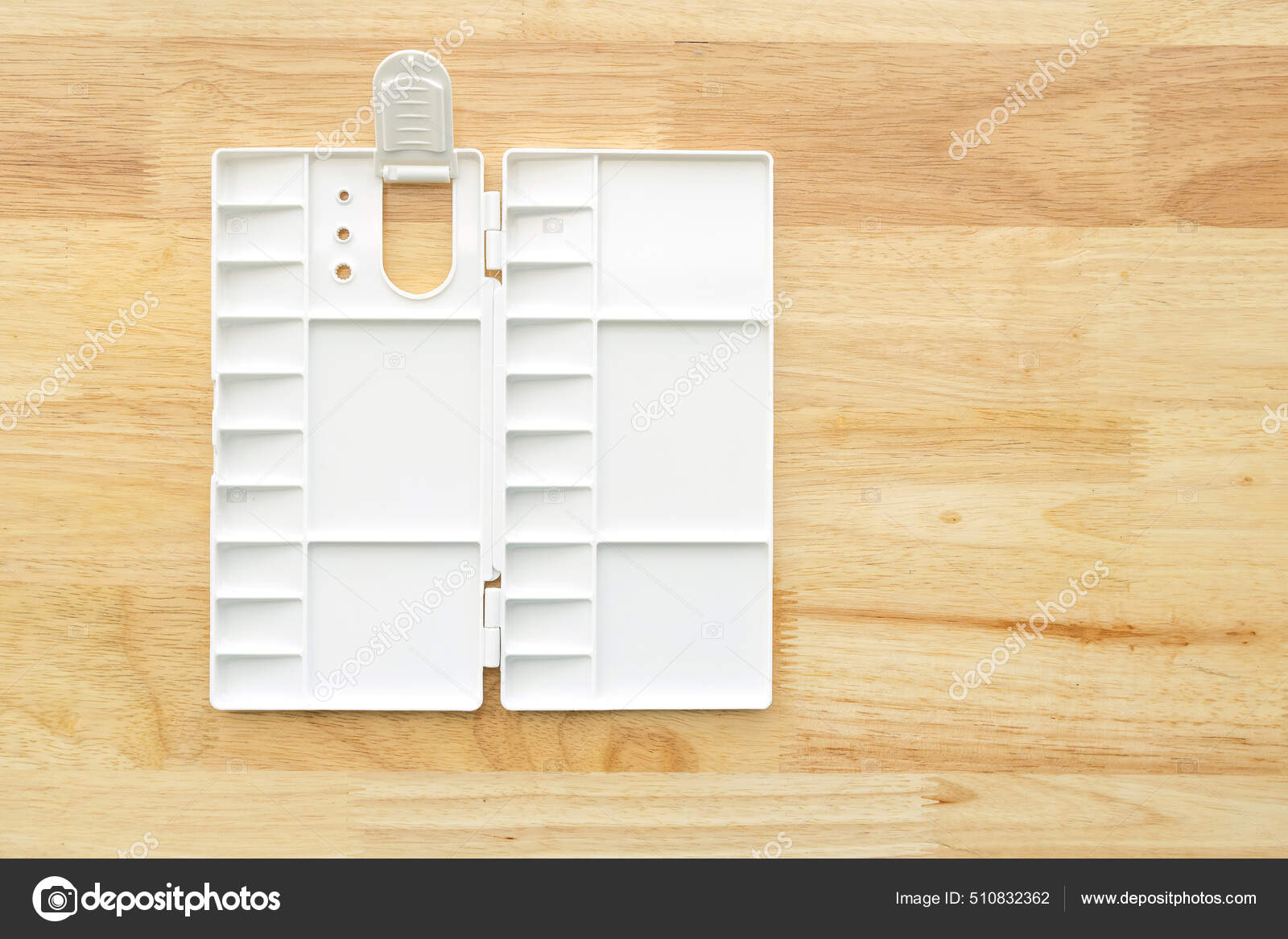 White Watercolor Palette. Empty Watercolor Tray Isolated on Wood Background  Stock Image - Image of artists, drawing: 238250329