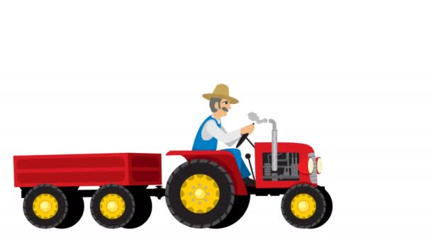 Izolované kreslený traktor — Stock video