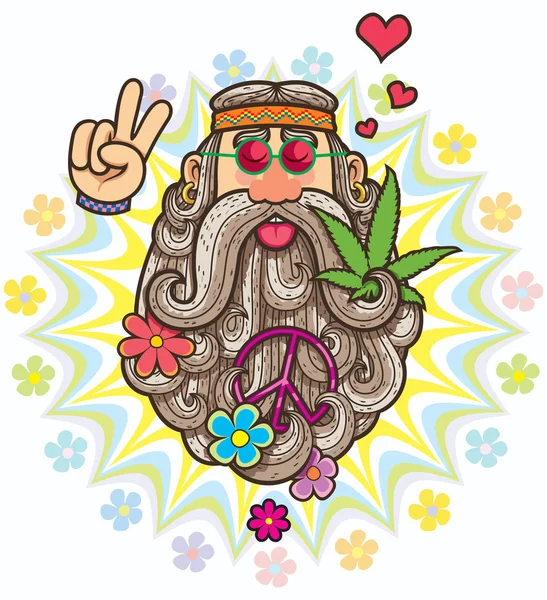 Hippie Desenhos animados Retrato — Vetor de Stock