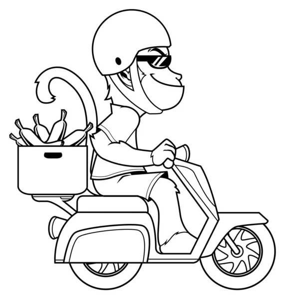 Affe auf Motorrad-Line-Art — Stockvektor