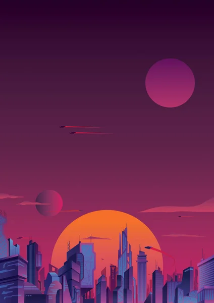 Ciudad futurista vertical — Vector de stock