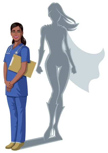 Indian Nurse Superheroine Shadow — Stock Vector
