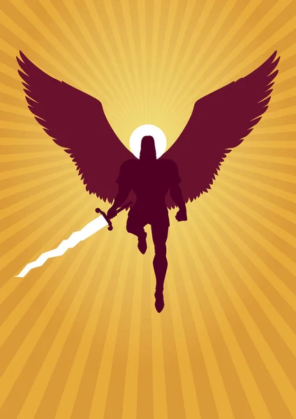 Archangel Michael Flying Silhouette — Stock Vector