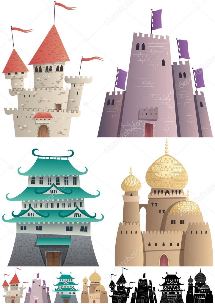 Cartoon Castles on White