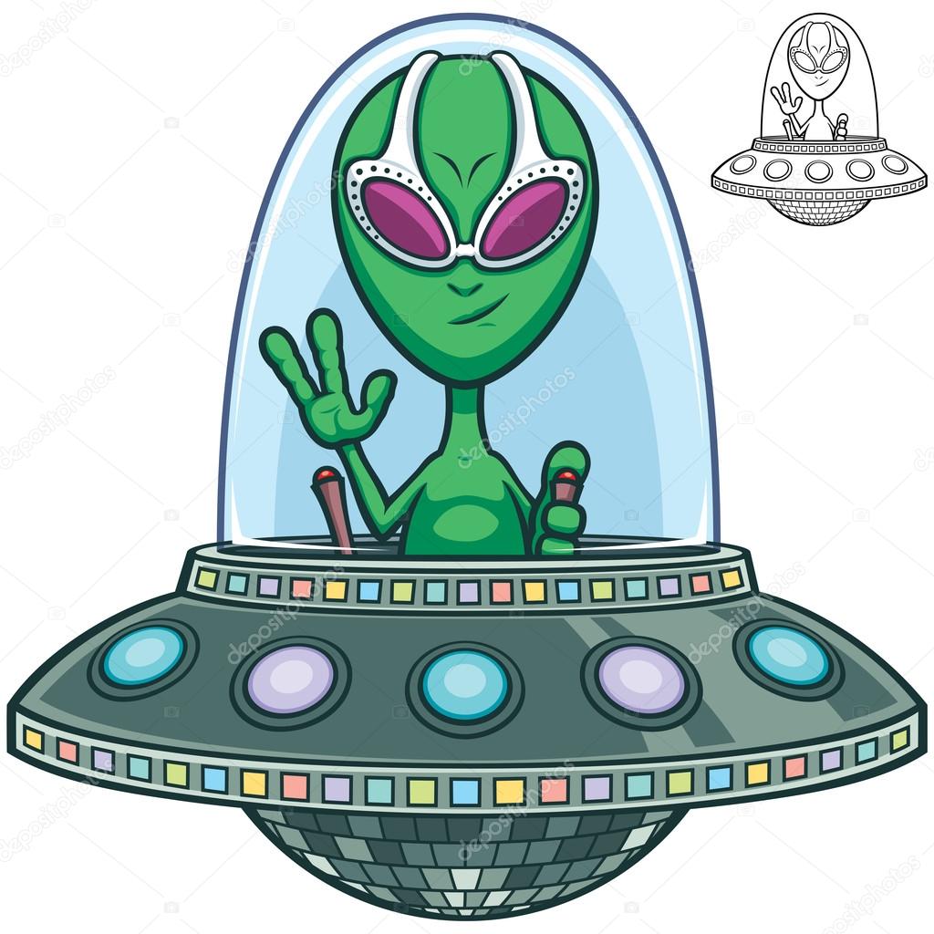 Disco Voador Alienígena Dos Desenhos Animados. Nave Espacial