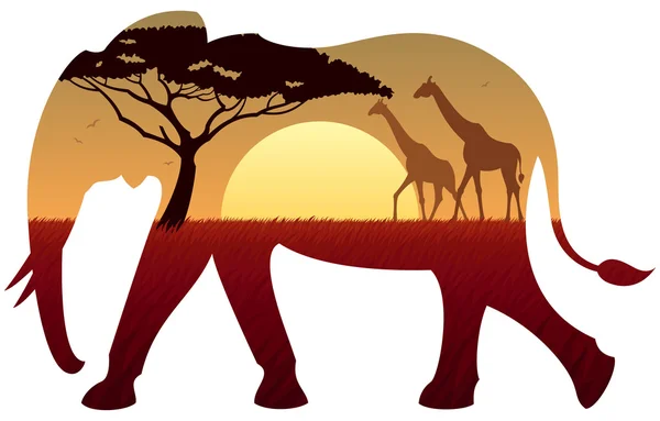 Paysage de l'éléphant d'Afrique — Image vectorielle