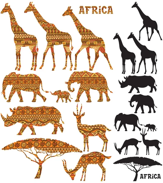 アフリカの動物のシルエット — ストックベクタ