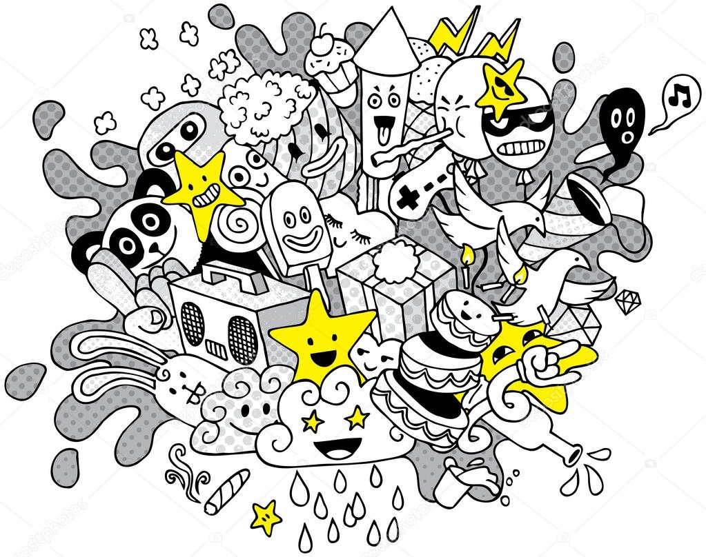 Party Doodle Line Art - Illustration