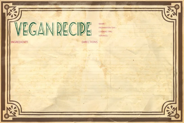 Velho grunge ralado retro Vegan layout de cartão de receita — Fotografia de Stock