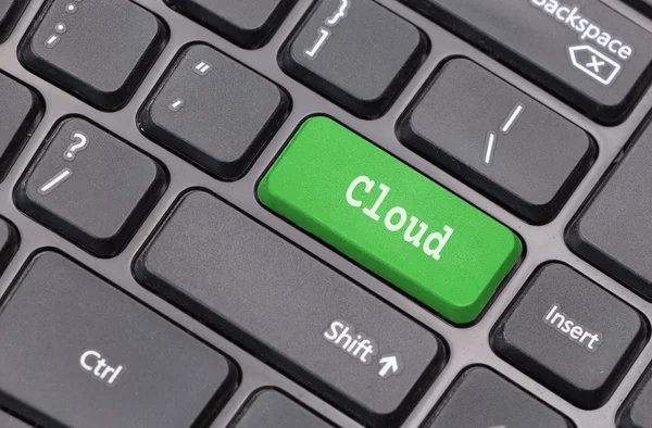 Nahaufnahme der Computertastatur mit "Wolke" -Text auf grüner Enter-Taste — Stockfoto