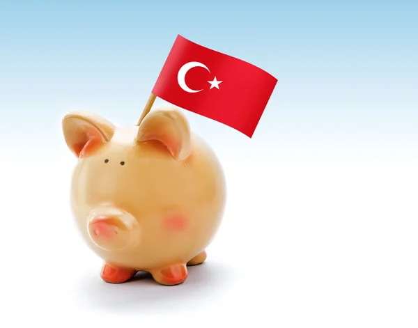 Piggy bank dengan bendera nasional Turki — Stok Foto