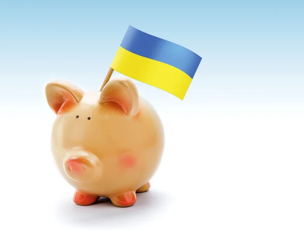 Банк свиней с национальным флагом Украины — стоковое фото