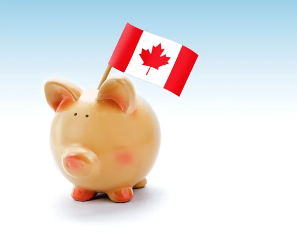 Banco Piggy com bandeira nacional do Canadá — Fotografia de Stock