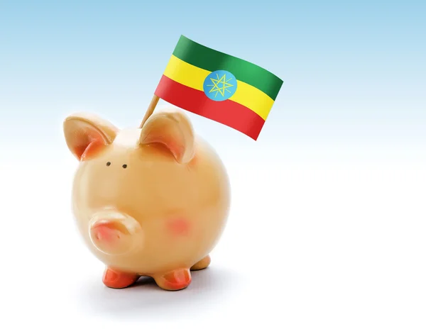 Piggy bank met nationale vlag van Ethiopië — Stockfoto