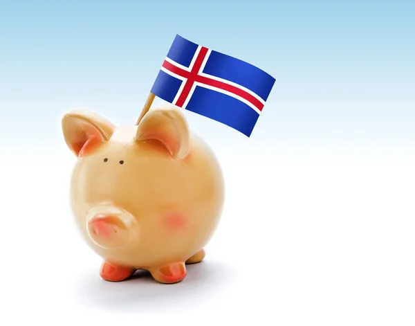 Банк свиней с национальным флагом Исландии — стоковое фото