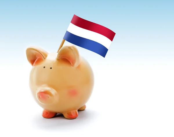 Piggy bank met nationale vlag van Nederland — Stockfoto