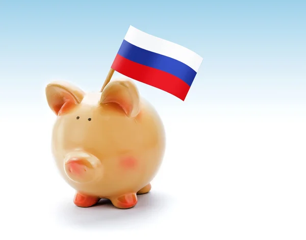 Banco porquinho com bandeira nacional da Rússia — Fotografia de Stock