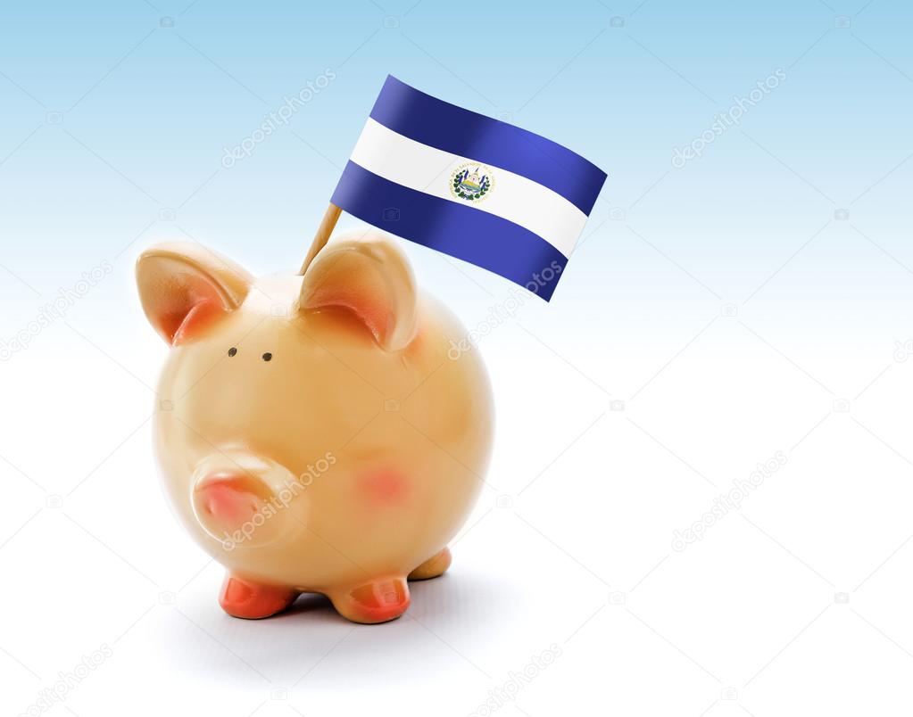 Piggy bank with national flag of El Salvador