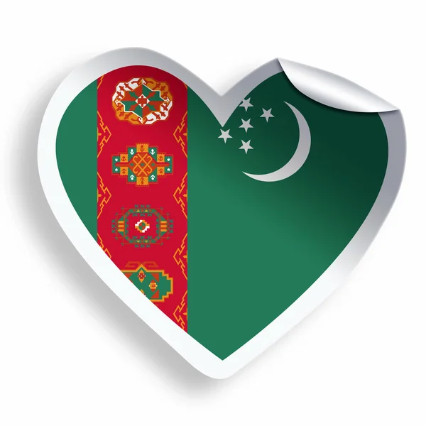 Pegatina de corazón con bandera de Turkmenistán aislada en blanco — Foto de Stock