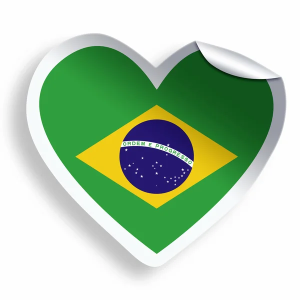 Hart sticker met vlag van Brazilië geïsoleerd op wit — Stockfoto