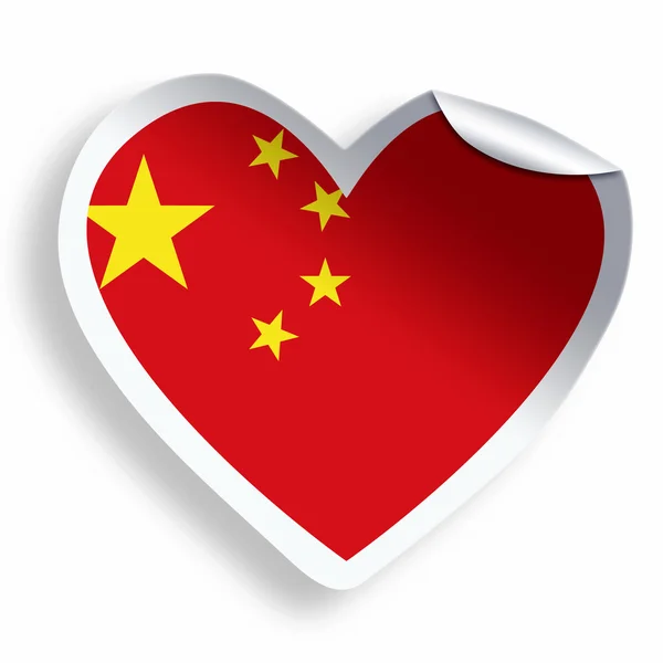Hjärtat klistermärke med flagga Kina isolerad på vit — Stockfoto