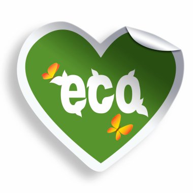 Beyaz izole kalp yeşil eco etiket