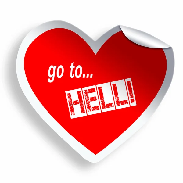 Rött hjärta klistermärke gå till helvetet isolerad på vit — Stockfoto
