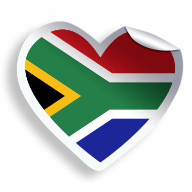 Güney Afrika üzerinde beyaz izole bayrağı ile kalp etiket