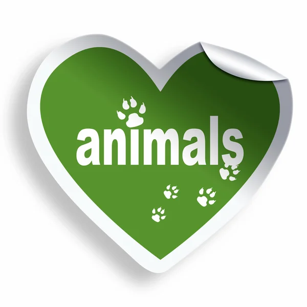 Green heart sticker with animals text and tracks — Stock Photo, Image