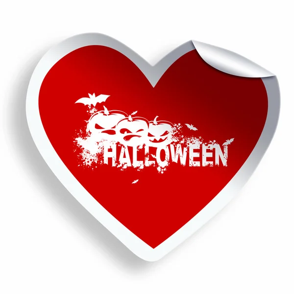 Red heart sticker with Halloween grunge text and illustration — Stock Photo, Image