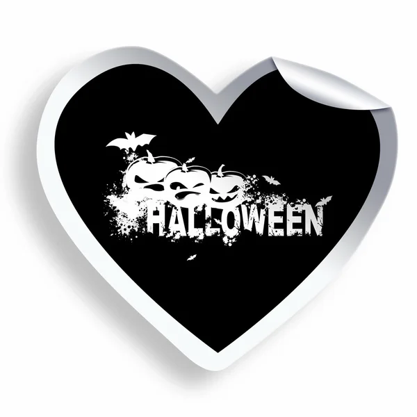 Black heart sticker with Halloween grunge text and illustration — Stock Photo, Image