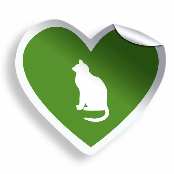 Green heart sticker with cat silhouette — Stock Photo, Image