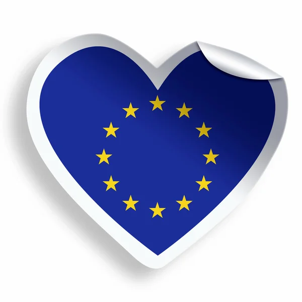 Heart sticker with flag of European Union isolated on white — Stock Photo, Image